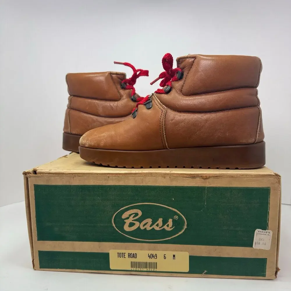 Bass Sugarloaf Red Lace Vintage 1981 Brown Leather Boots Women Size 6 M